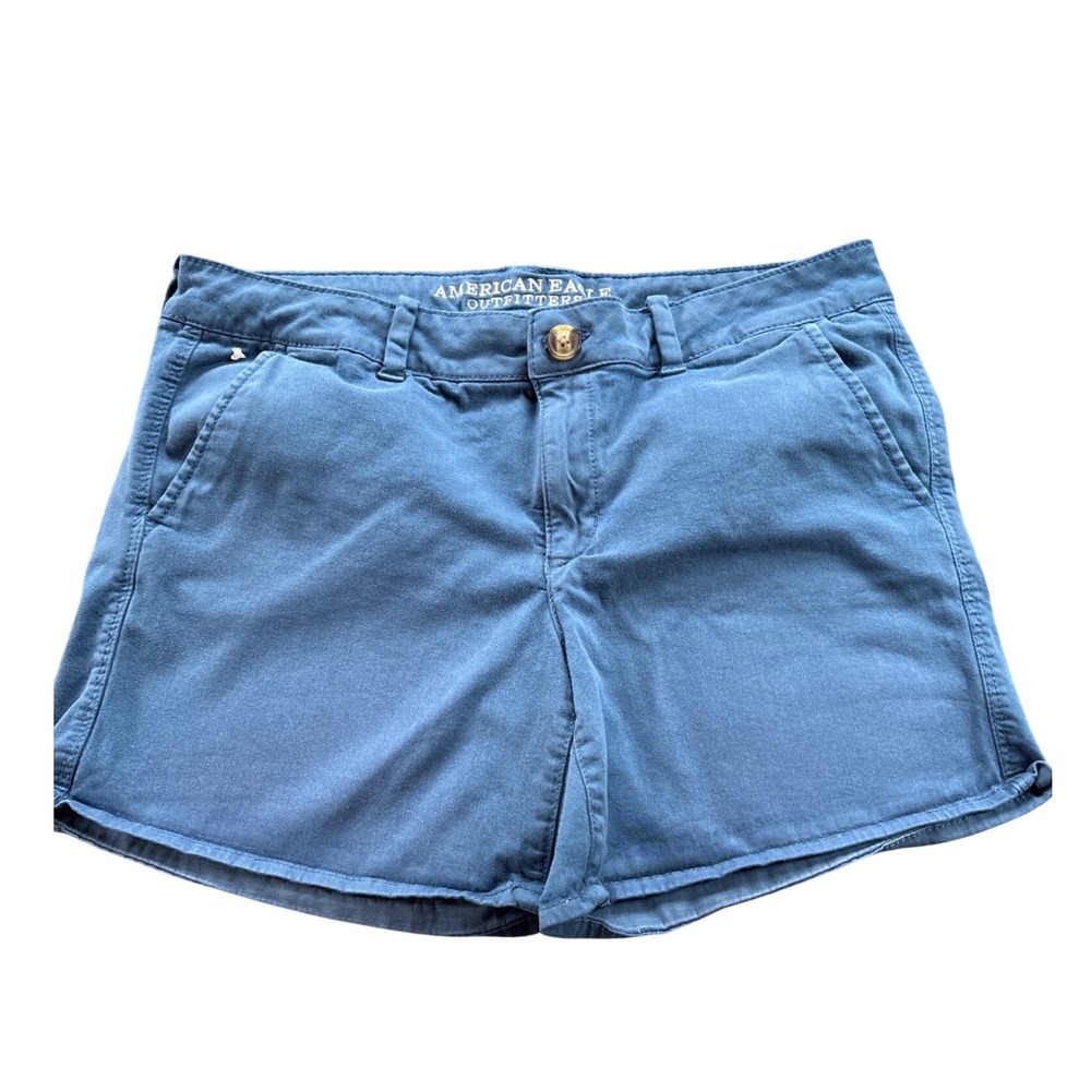 American Eagle Super Stretch Twill Shorts‎ Blue Womens Size 14 Mid Rise 3 Inseam